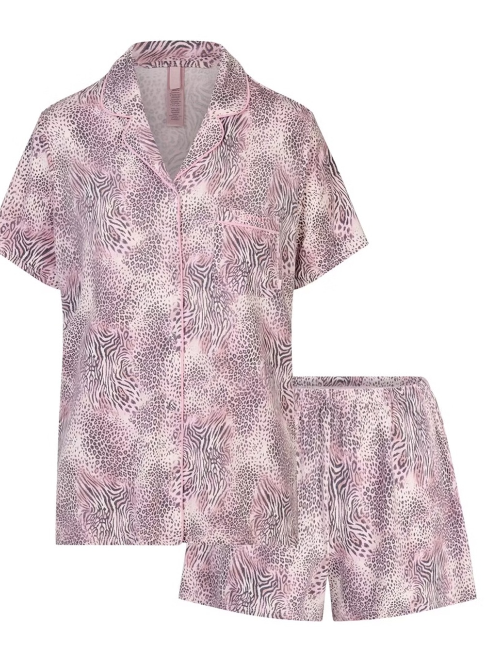 SKIMS Pink Animal-Print Satin Short Set